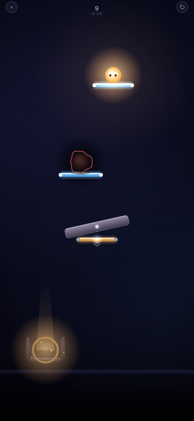 LUMEN gameplay — the light drifting between pins in a night sky